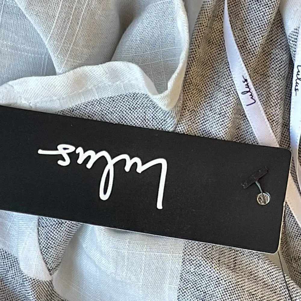 Lulu's Sea of Cortez Linen Blend NEW Grey and White Stripe Off Shoulder Crop XS - Picture 9 of 9